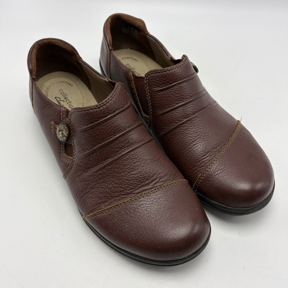 Clarks Loafers Womens 9 M Cheyn Madi Brown Leather Slip On Comfort Flats Shoes